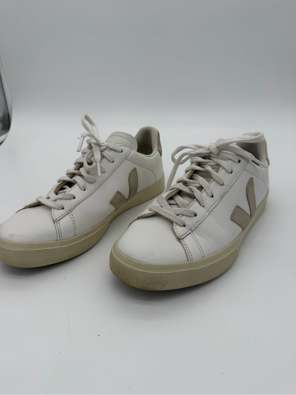 Veja White Leather Sneakers with Beige Accents size 9